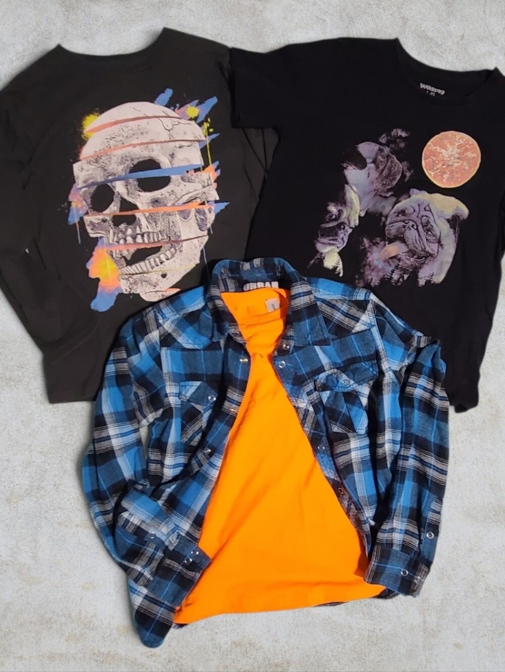 Boys Skater Streetwear Clothing Bundle - Flannel & 3 Graphic Tees - Size L